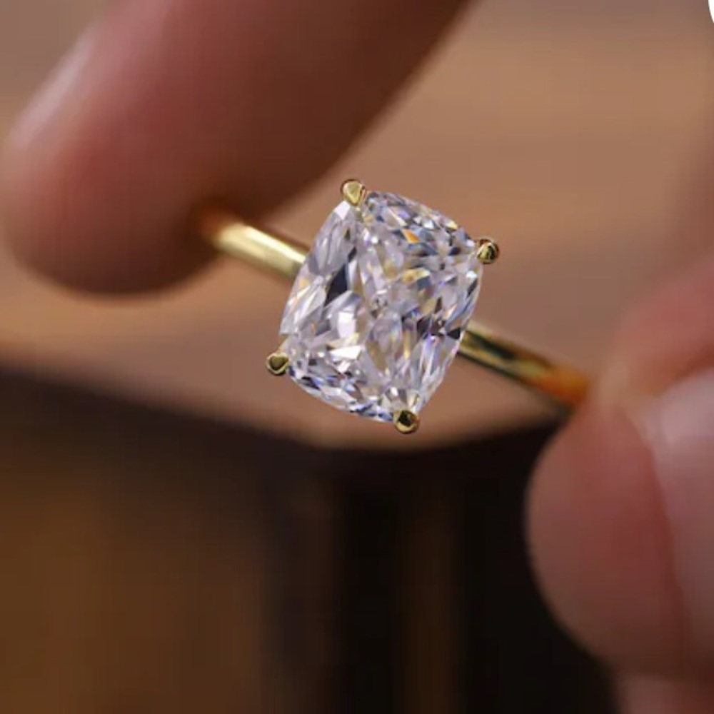 2.5 Ct. Elongated Cushion Cut Moissanite Gold Diamond Ring size 5